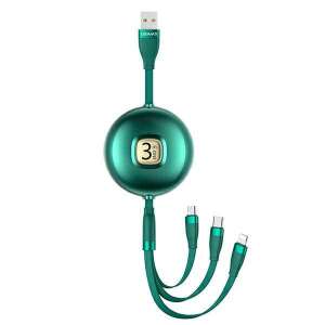 Cablu de încărcare retractabil USAMS 3 în 1, verde, lightning, micro USB, USB-C - Cabluri Lightning