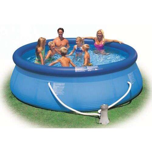 Intex Easy Set inflatable pool, 366cm diameter, 76cm height, blue, family using the pool