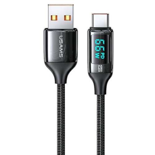USAMS U78 USB-C to USB-A braided cable with LED display, 6A fast charging, black