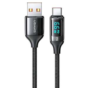 USAMS U78 USB-C na USB-A opletený kábel s LED displejom, 6A rýchle nabíjanie, čierny - USAMS USB káble