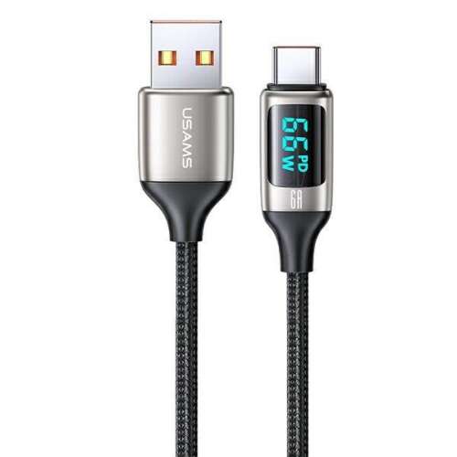 Cablu USAMS U78 USB-C la USB-A cu afișaj LED, încărcare rapidă 6A, lungime 1,2 m, cablu împletit negru