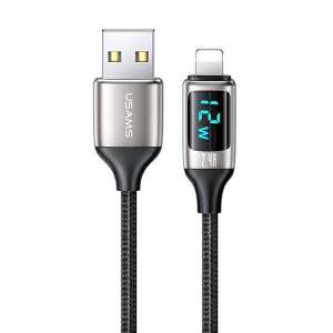 USAMS U78 Lightning-Kabel mit LED-Anzeige, 1,2 m, 2,4 A Schnellladung, schwarz und silber - Lightning-Kabel