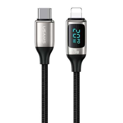 Cablu USAMS U78 împletit USB-C - Lightning cu afișaj LED, încărcare rapidă de 20W, alb
