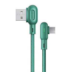 Kábel Micro USB USAMS U57, zelený, 1,2m, 2A, pravý uhol, s LED svetlom - USAMS USB káble