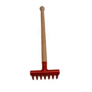 Rote Harke mit Holzstiel, Sandkastenrechen für Kinder, Gartengerät für Kinder - Strandspielzeug