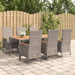 vidaXL 7 piece grey polyrattan garden dining set with cushion 56289609 - Garden Set