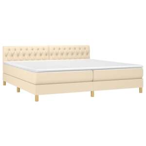 Krémszínű szövet rugós ágy matraccal, 200 x 200 cm - Ágy