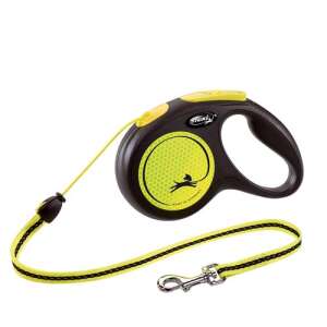 Flexi New Neon automata póráz, sárga, 5 méter, közepes, 20kg-ig - Flexi
