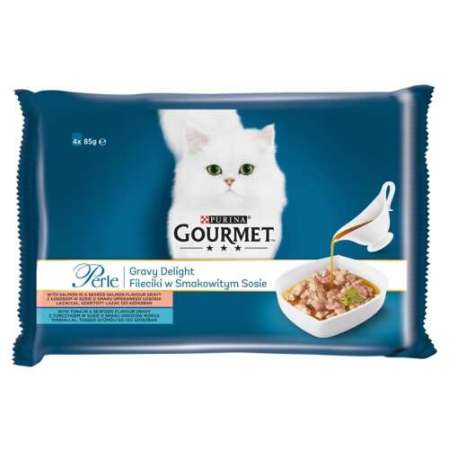 Gourmet Perle - Lazac & Tonhal Mártás - Macskaeledel - 4x85g
