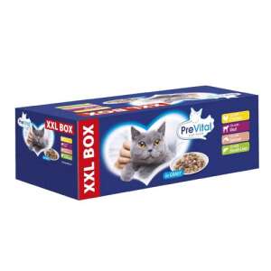 PreVital XXL BOX 48x100g alutasakok macskáknak csirke, lazac, borjú és máj szószban 69224908 Macskaeledelek