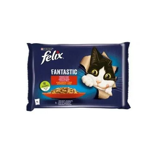 Felix Fantastic Kaninchen & Lamm Katzenfutter in Gelee, 4x85g Packung