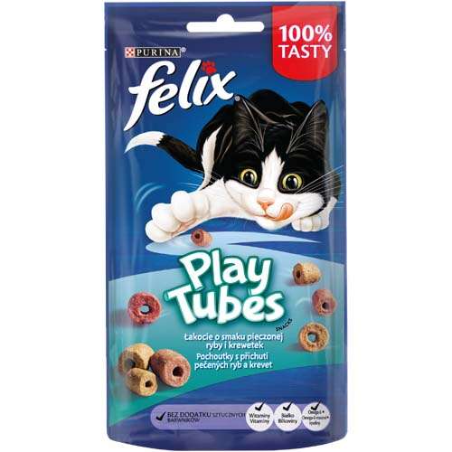 Felix Play Tubes smakołyki dla kotów, smak pieczonej ryby i krewetek, 50g