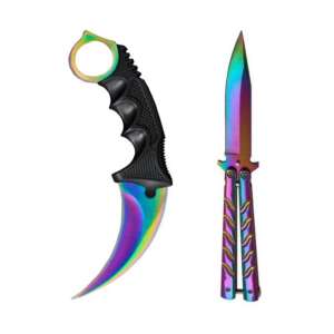 Set mit 2 IdeallStore-Messern®, Karambit und Schmetterling, Edelstahl, mehrfarbig