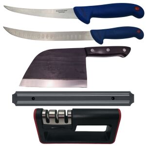 IdeallStore 4-piece knife set with cleaver, fillet knives, sharpener, and magnetic holder - Kitchen Knife