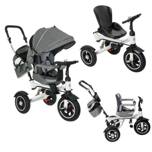 Ikonka Trike Fix V3 Grey Tricycle with canopy and parent handle, multiple configurations