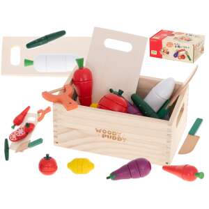 Woody Puddy Magnetic Wooden Vegetables Cutting Set with Accessories in Box - Play food