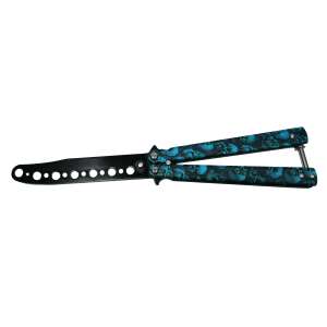 Briceag fluture DEPOX®, Happy Blue Skulls, pentru antrenament, 22 cm 56369981 - Cutite si bricege