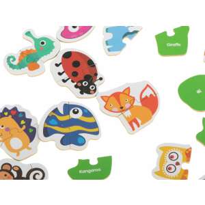 Puzzle Ikonka cu animale: Prim-plan cu piese colorate de puzzle cu animale, inclusiv căluț de mare, buburuză, vulpe și bufniță. - Balansoare pentru copii și Jocuri si jucarii educative