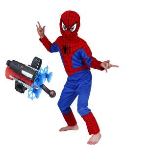 Set costum Spiderman IdeallStore®, 110-120 cm si lansator cu ventuze 56372522 Costume pentru copii
