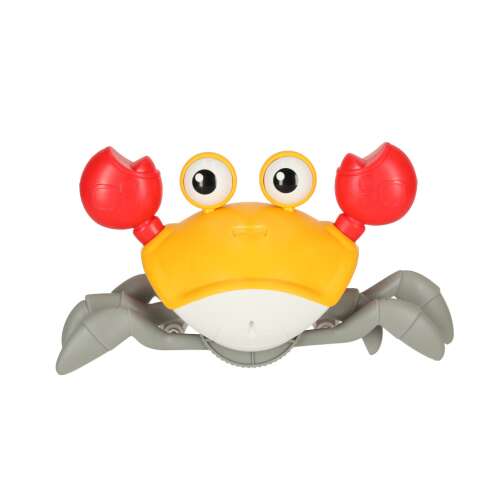 Jucarie interactiva Crabul Dragalas, se misca si canta, senzori pentru obstacole, cablu incarcare USB, 3 ani+, galben