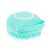 Angled view of mint green silicone pet grooming brush with shampoo reservoir