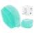 Blue silicone pet grooming brush with built-in shampoo dispenser, collage
