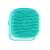 Blue silicone pet grooming brush with built-in shampoo dispenser, side view