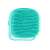 Blue silicone pet grooming brush with built-in shampoo dispenser, side view