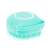 Blue silicone pet grooming brush with built-in shampoo dispenser
