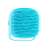 Blue silicone pet grooming brush with built-in shampoo dispenser, side view