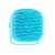 Blue silicone pet grooming brush with built-in shampoo dispenser, side view