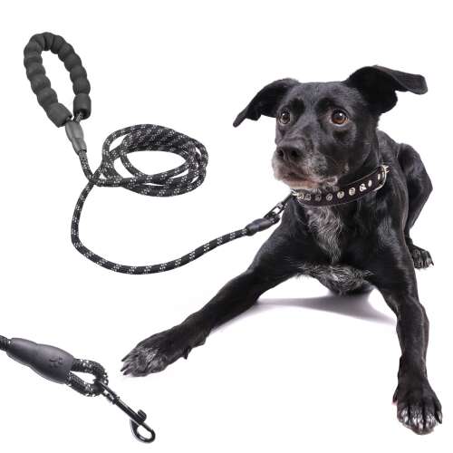 Black reflective dog leash with foam handle, 3 meters long