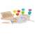 Montessori bead mosaic puzzle with 77 colorful beads, wooden board, silicone cups, and tools for sorting and creating patterns, showing the different components