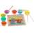 Montessori bead mosaic puzzle with colorful beads arranged in a pattern on a wooden board, with silicone cups and tools for sorting and playing