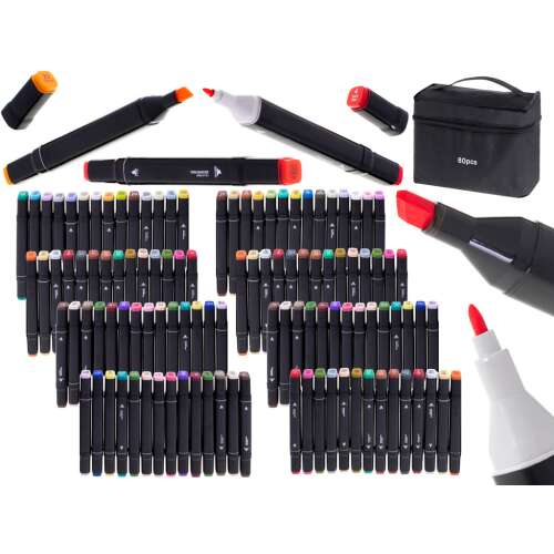 80 piece set of dual-tip alcohol markers with a carrying case, perfect for artists and crafters
