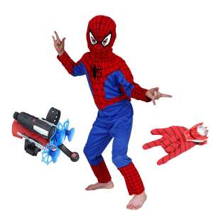 Set costum Spiderman M, 110-120 cm, lansator cu ventuze si manusa cu discuri 56373381 Costume pentru copii