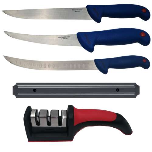IdeallStore® Butcher Set, Kitchen Knives, Threaded, with Magnetic Holder and Sharpener, Made of Stainless Steel 56373634