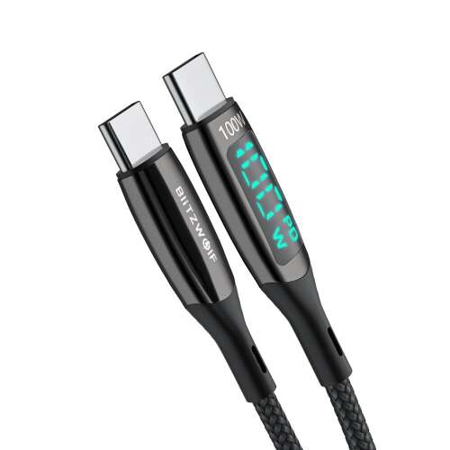 Cablu BlitzWolf BW-TC23 USB-C la USB-C 100W cu afișaj LED, 1,8 m