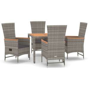 Grey polyrattan garden dining set with 4 chairs and a table - Garden Dining Set