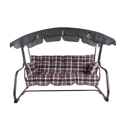 DAJAR RAVENNA exkluzív lehajtható fém kerti hintaágy baldachinnal és kockás párnák