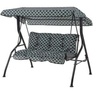 DAJAR LUNA fém kerti hintaágy, zöld-fehér mintás ponyvával - Dajar
