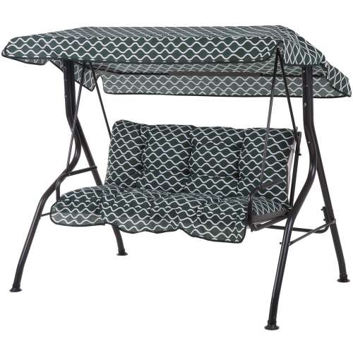 DAJAR LUNA fém kerti hintaágy, zöld-fehér mintás ponyvával