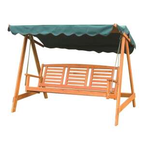 ROJAPLAST EDEN kerti hintaágy állítható tetővel, fenyőfából készült, 3 személyes, zöld tető - Hintaágy