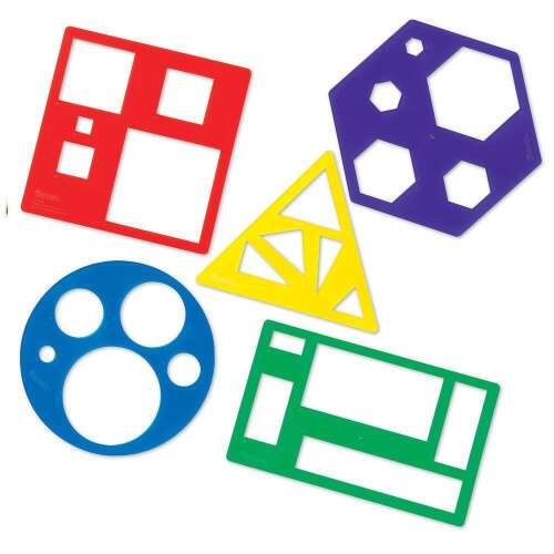 Rajzolandó sablonok: Színes geometriai sablonok gyerekeknek - kör, négyzet, háromszög, téglalap, hatszög.