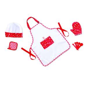 Hape Chef Pack, children's chef costume set, includes apron, hat, oven mitts, stand, and measuring spoons - Toy kitchen tool