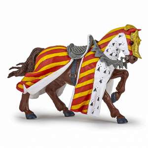 Papo Figurás Ló a Túrában, a detailed and realistic toy horse figure with a red and yellow striped blanket, perfect for imaginative play and medieval themed collections - Papo Figure