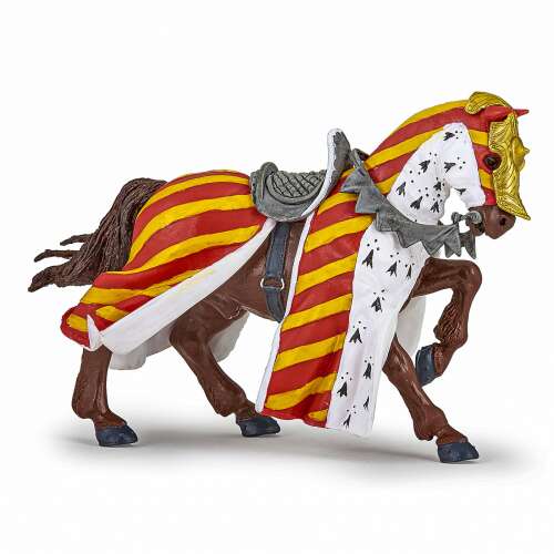 Papo Figurás Ló a Túrában, a detailed and realistic toy horse figure with a red and yellow striped blanket, perfect for imaginative play and medieval themed collections