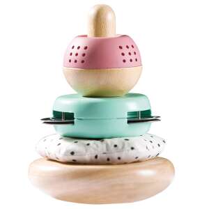Hape Stacking Tower, wooden stacking toy for babies, with pink, green and white rings - Hape