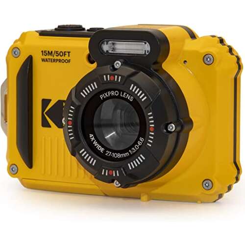 Kodak Pixpro WPZ2 waterproof digital camera, yellow, 15m/50ft waterproof, 4x wide zoom lens