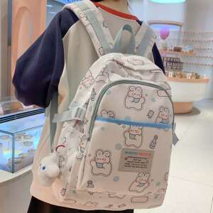 Süßes weißes und blaues Rucksack mit Cartoon-Bären-Druck, perfekt für die Schule oder den täglichen Gebrauch - Sporttaschen für Kinder